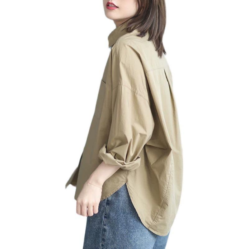 Women's Long-sleeved Shirt Loose Solid Color Women's Comfortable Korean Long Top