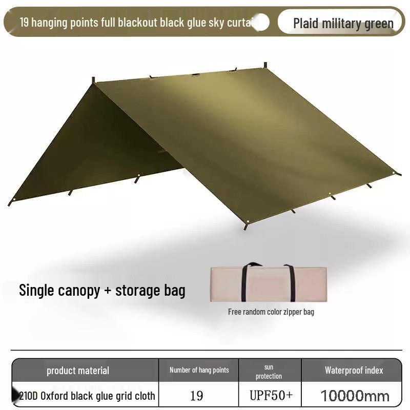 Outdoor Multifunctional Rainproof Sunshade Canopy with 19 Hanging Points and Black Glue Silver Coating for Camping