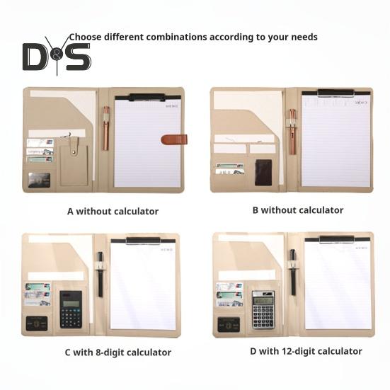Multifunctional File Folder A4 Document Clipboard Folder with Calculator Pen Slot Card Holder Portfolio Folder with Documents Clip for Business Office