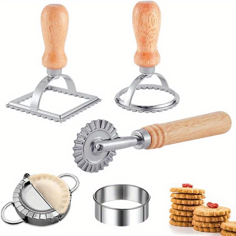 

Набор из 5 ножей для приготовления вонтонов с деревянной ручкой, ролик, крышка для ножа, колесо для нарезки лапши, набор инструментов для пасты для кухни серебряный