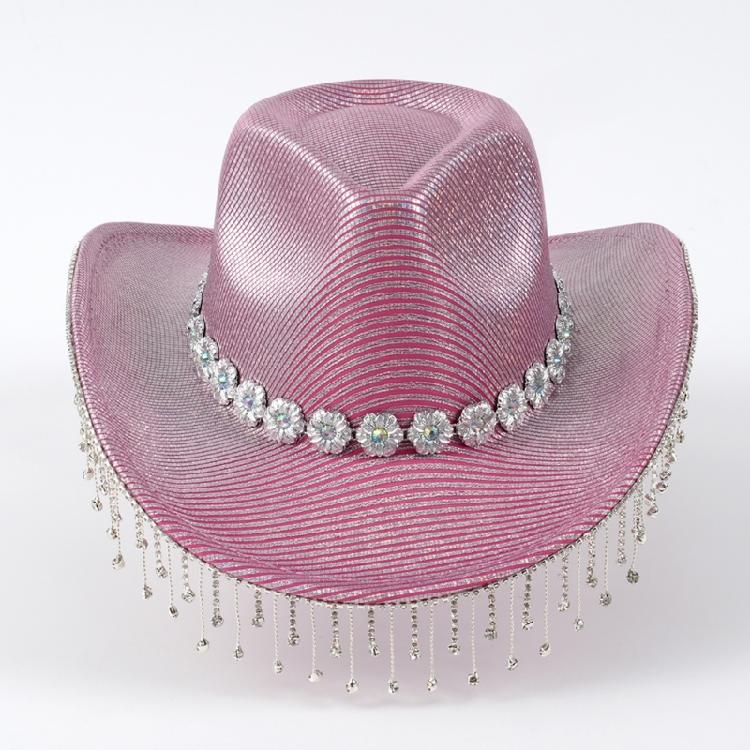 Hand Beading Diamond Tassels Hat Cowboy Hats for Carnivals Music Festival