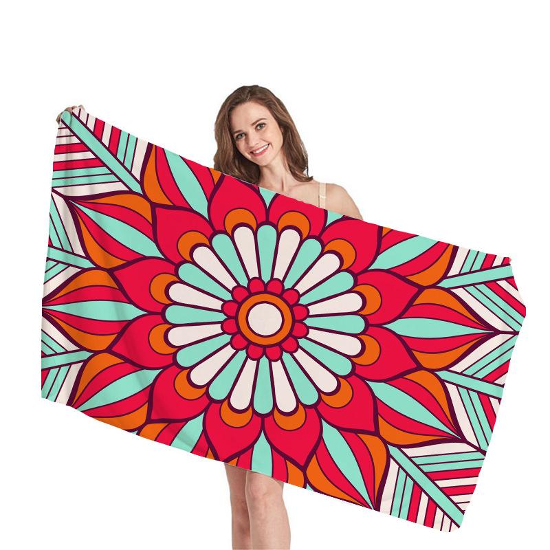 Mantra Geometric Pattern Digital-printed Polyester Superfine Fiber Double-sided Fleece Beach Vacation Bath Towel, Beach Towel