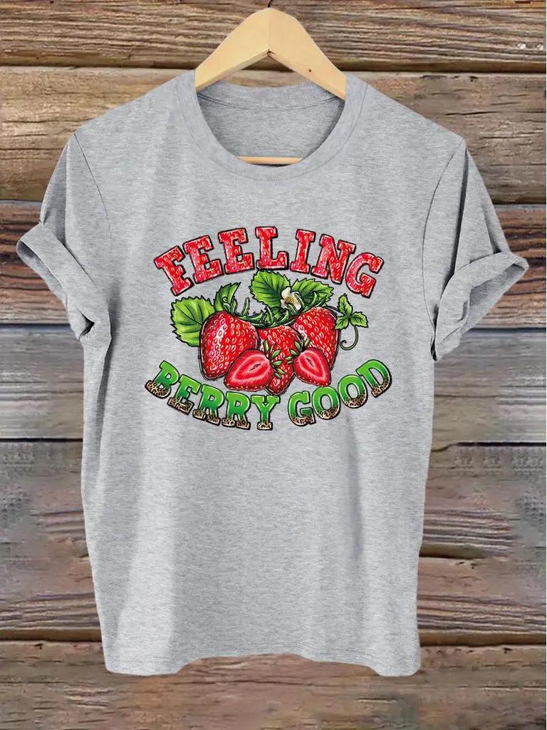 Women's Short Sleeve Cherry Print Top with Free Shipping