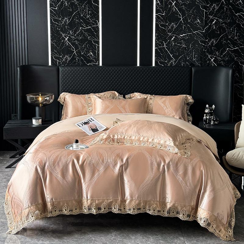 Luxury European Lace Trim Jacquard Silk Bedding Set
