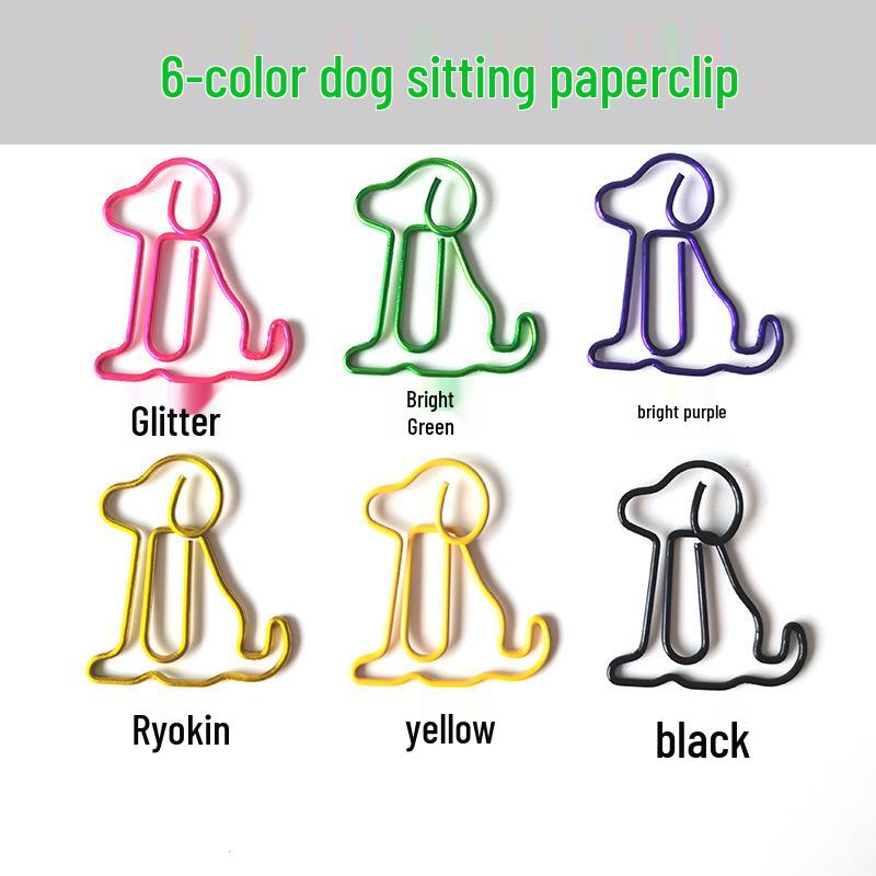 Colored Dog-Shaped Paperclip Set - Metal Cartoon Office Clips