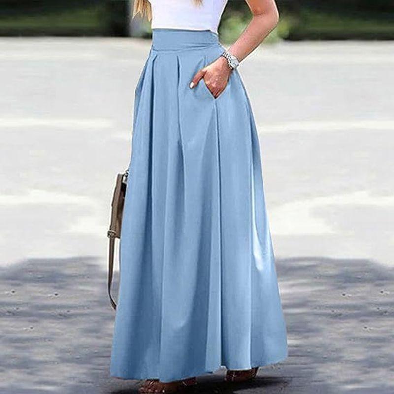 

Solid Color High Waisted Pleated Skirt Women s Pure Color Turtleneck Pleated Skirt Sky Blue XXL