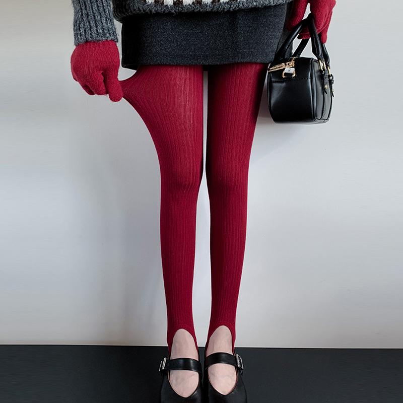 

British Academic Vertical Striped Tights Women Autunn Vintage Knitted Slim Footless Pantyhose Y2K Streetwear Leggings One Size