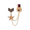British Retro Shield Double Layer Chain Tassel Brooch with Eight-Pointed Star Emblem Lapel Pin
