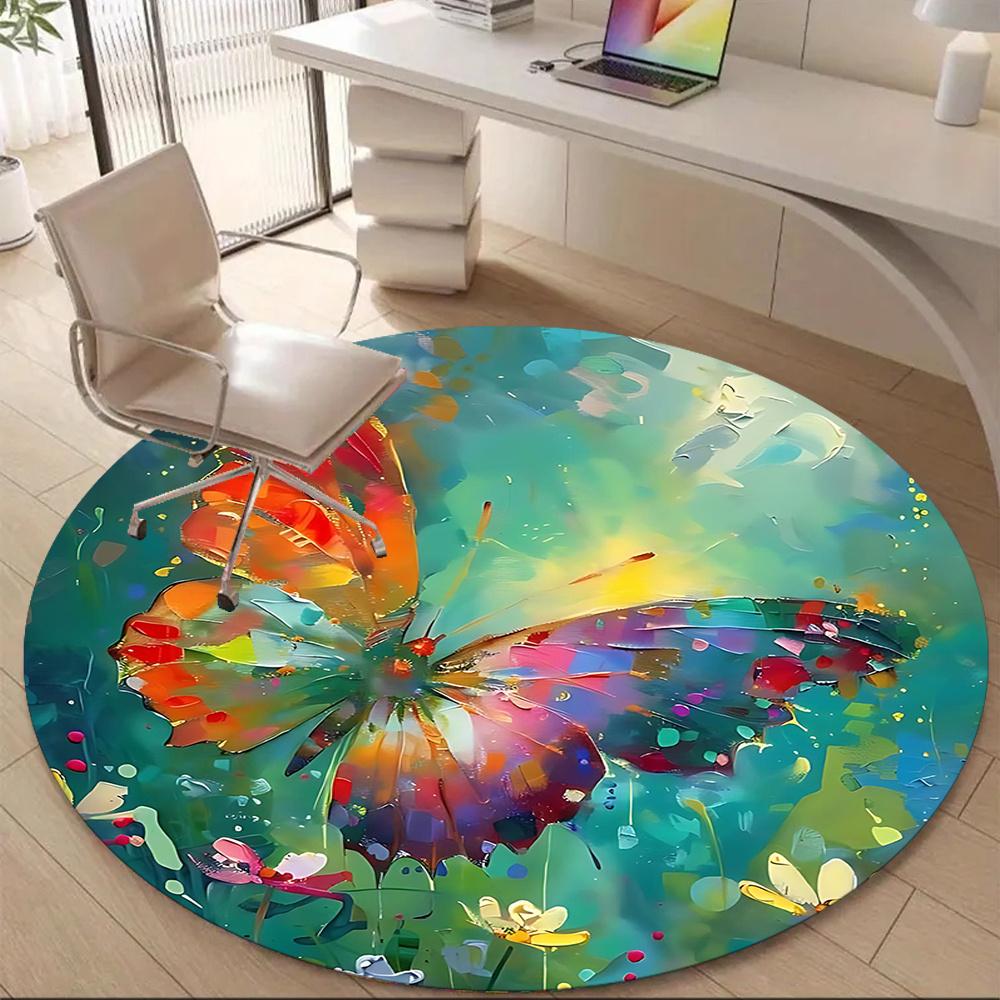 

1PC Butterfly Artwork Office Round Area Rug, Indoor Mat Suitable ForOffice, Under Office Chairs Bedroom Living Room Home Decor, Room Deco g034 80cm by 80cm