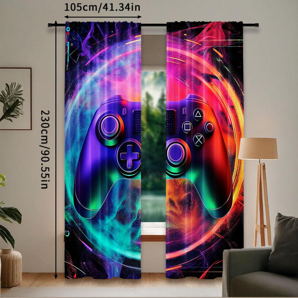 2Pcs Gamer Curtain For Teen Decor Games Gamepad Curtains Gaming Theme Curtains Suitable For Living Room Bedroom Kitchen And