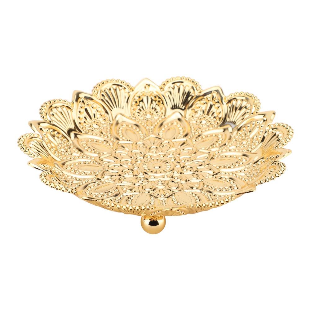 Gold Metal Coffee Tea Tray Retro Embossed Round Flower Tray Turkish Serving Tray  Outdoor Use