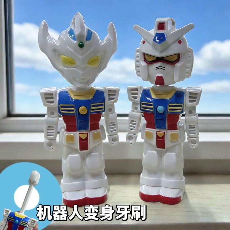 Anime Ultraman Taiga Yuanzu Figures Toothbrush Portable Transformable Retractable Soft Bristle Oral Care Brush Creative Gifts