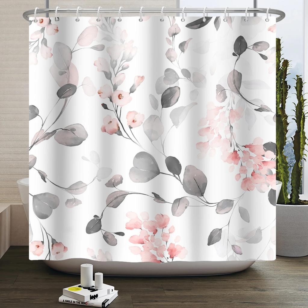 Floral Duschvorhang für Badezimmer Vintage Blume Schmetterling Wasserdichter Stoff Boho Badewanne Badezimmervorhang Mit Haken 180x240
