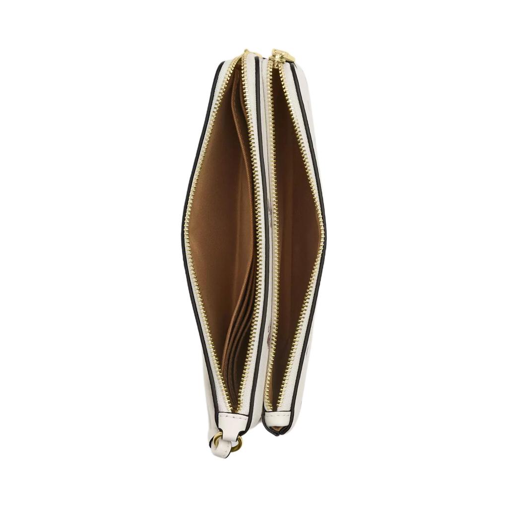 New COACH Double Zip Wallet Coated Canvas Wallet Women's Gold And Chalk Multicolor CW969-IMCAH