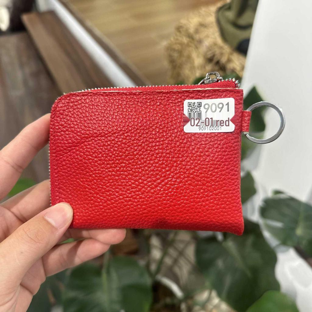 Genuine Leather Zipper Coin Purse & Card Holder with Key Ring