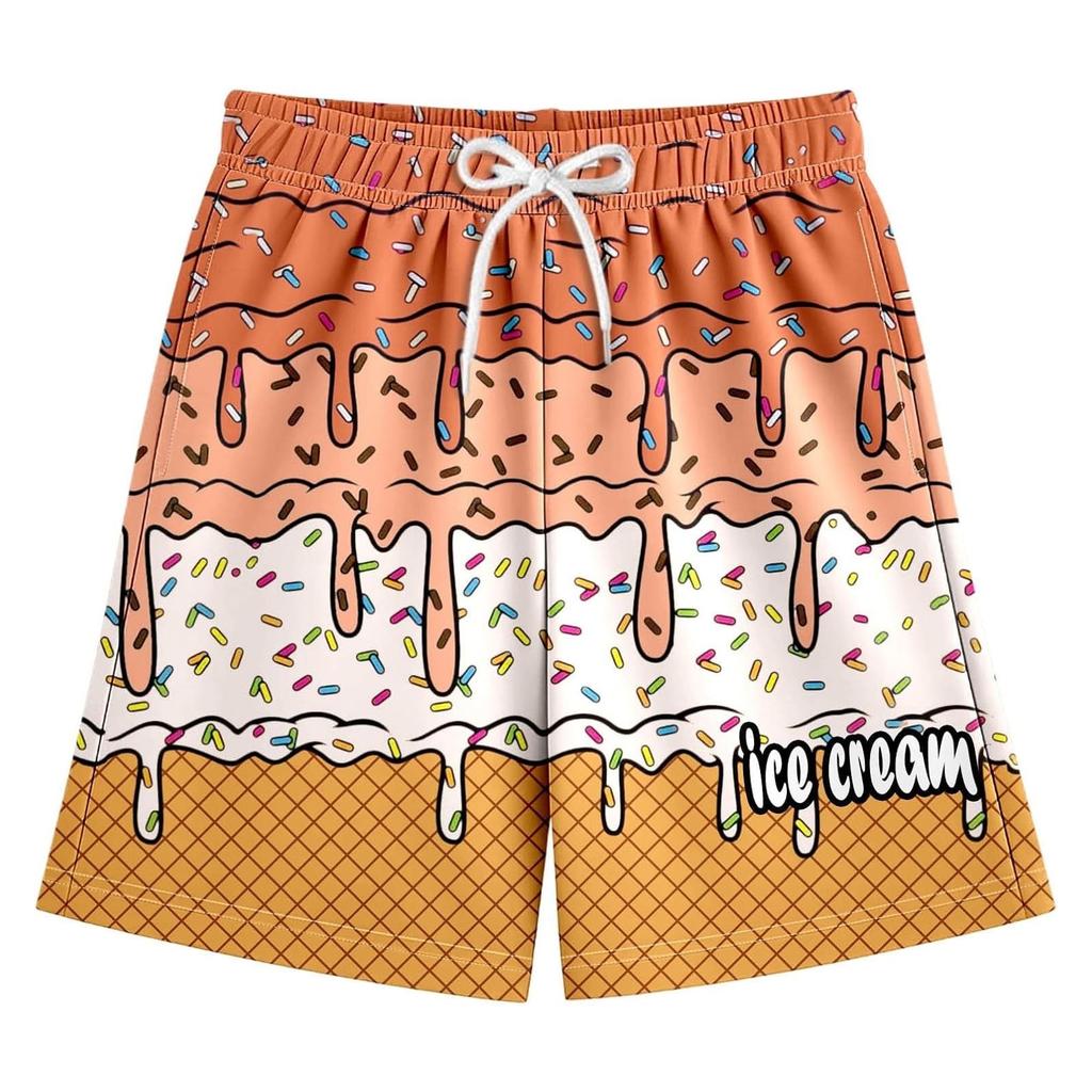 Children's Casual Floral Ice Cream Printed Shorts Drawstring Beach Pants