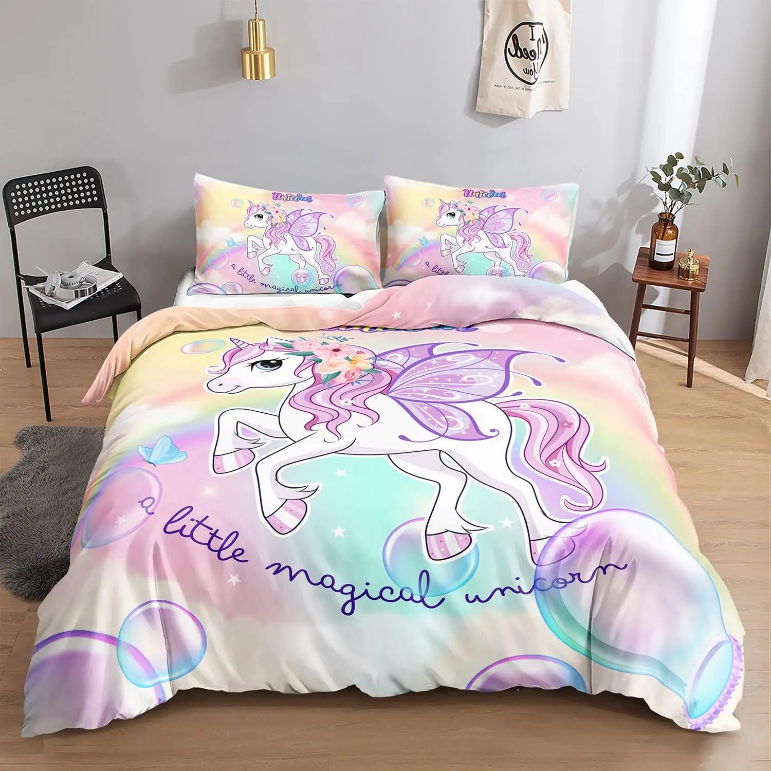 

Unicorn Duvet Cover Set Starry Sky Unicorn Bedding Set Full Queen SizeDreamy Unicorn Theme Girly Comforter Cover Set For Girls EU Single(135*200cm)3pcs