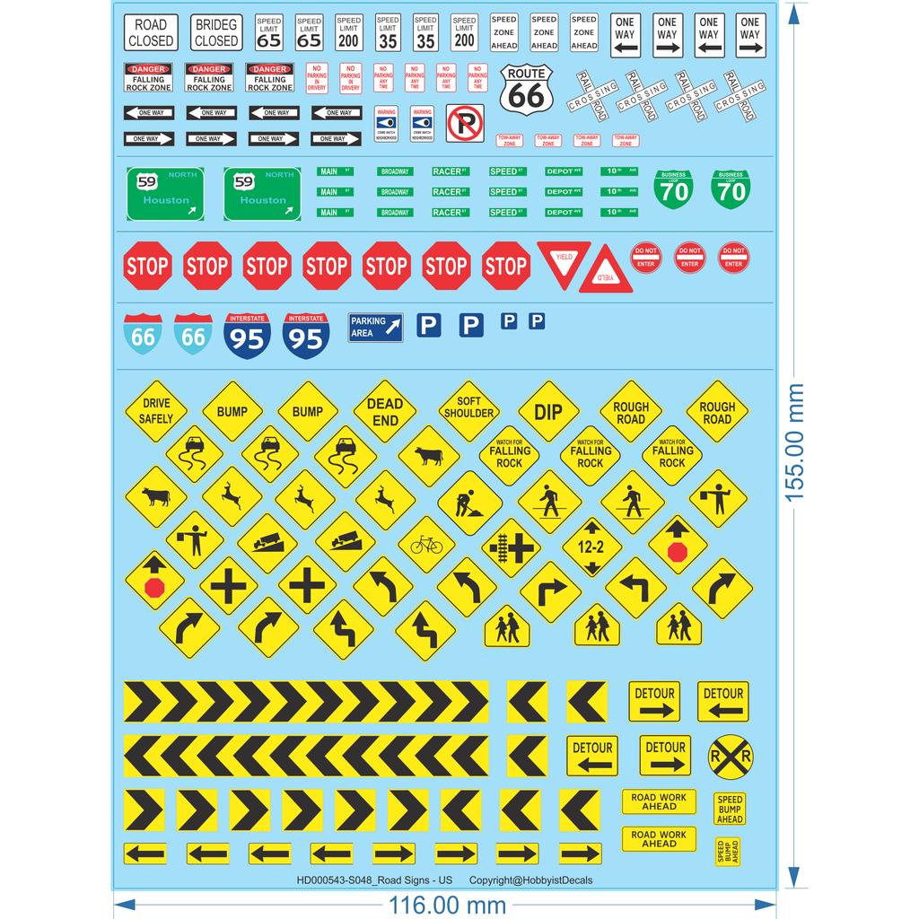 Road Signs - US - 1/14 1/16 1/18 1/24 1/43 1/48 1/50 1/64 1/160 - Water Decal - Waterslide, 1/14