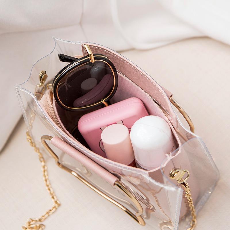 Cat women's bag summer new transparent bag fashion bucket bag single shoulder oblique span mobile phone bag chain small bag