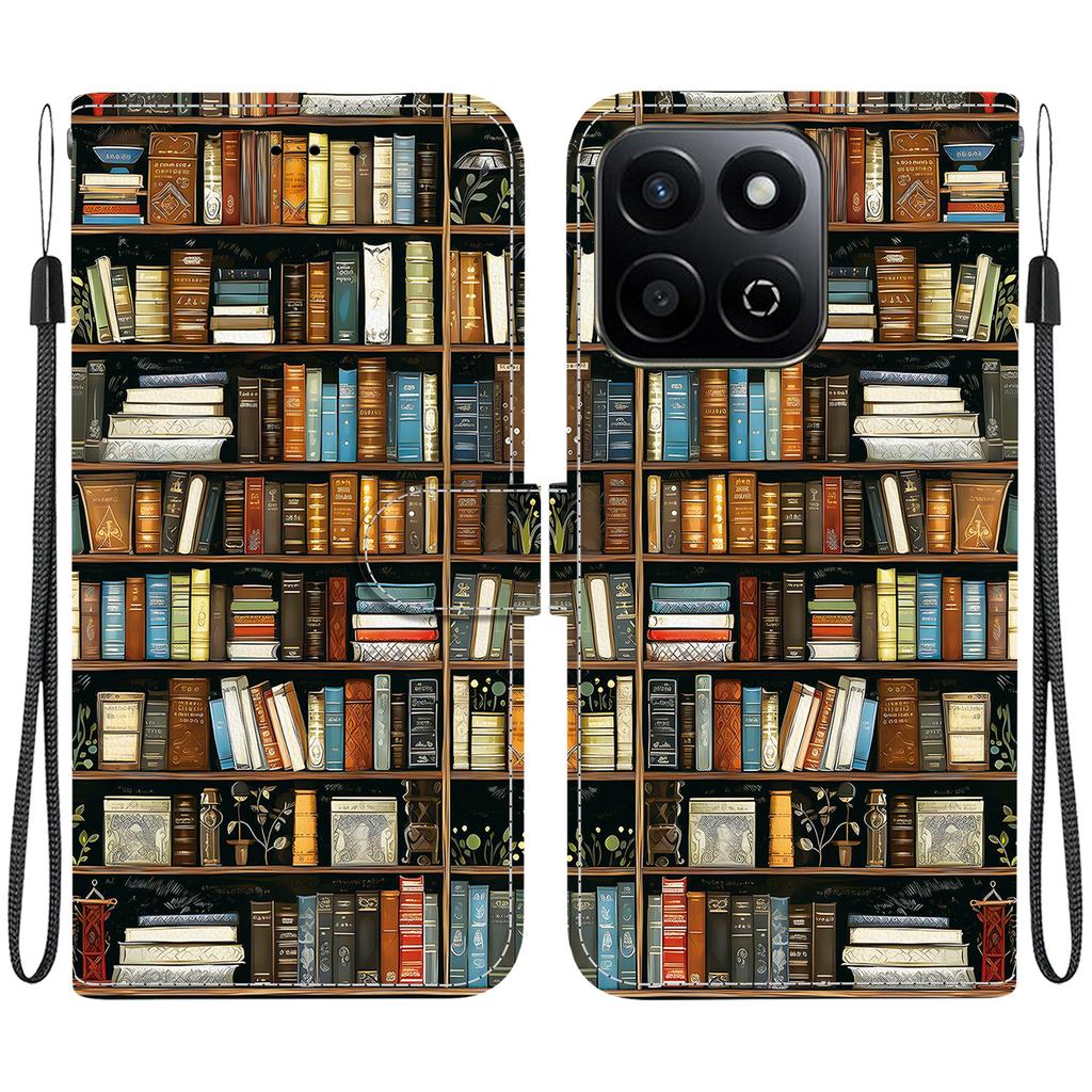 Handmade PU Leather Flip Case for Honor X7c Anti-Slip Shockproof Cover with Wrist Strap & Heart/Rose Cat Designs