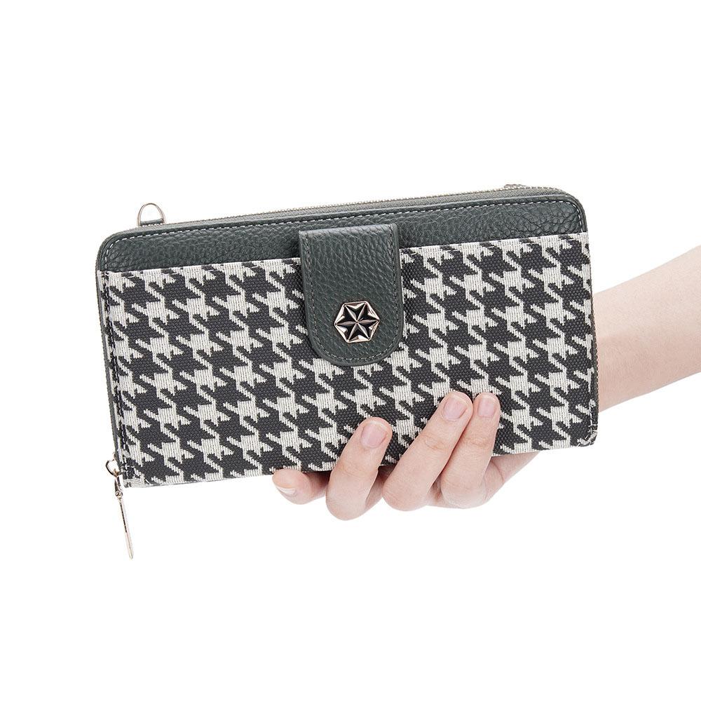 

Women Fashion Long Wallet Pu Leather Clutch Bag Zipper Cell Phone Bag Ladies Multi-card Houndstooth Purse