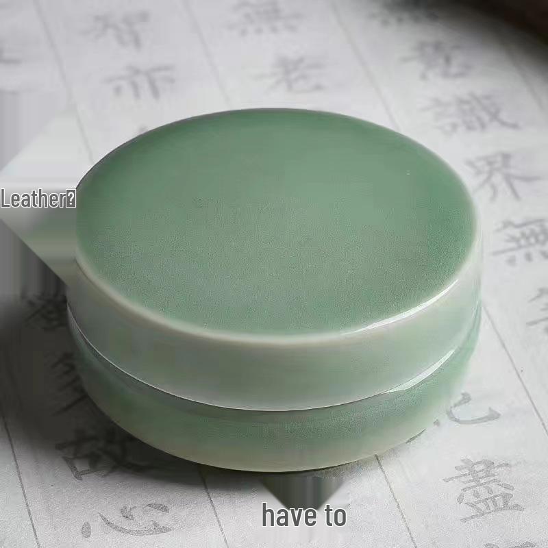 Longquan Celadon Ice Crack Calligraphy Ink Pad Box - Portable Small Ceramic Indonesian Jar Ornament