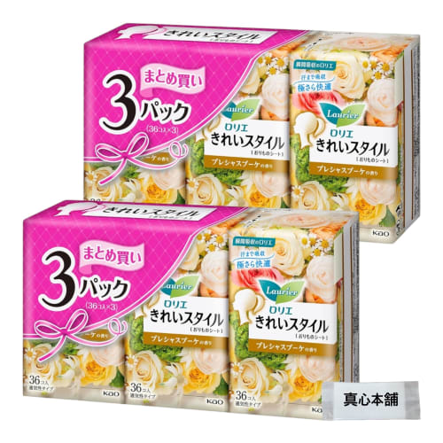 

Bulk Purchase: Laurier Kirei Style Panty Liners, Precious Bouquet Scent, 108 Sheets (36 Sheets x 3 Packs), Set of 2