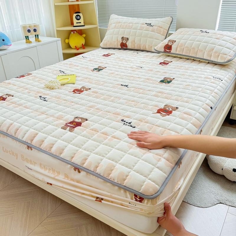 Thick Mattress Cover Cartoon Style Bedspread Quilted Bed Cover for Home Adults Kids Bed Linen fundas de colchón (No Pillowcase)