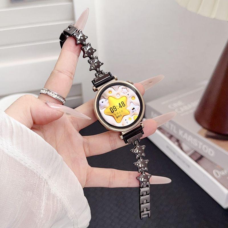 

18-мм Металлический ремешок для часов Huawei Watch GT 6 41мм Gt 4 5 41мм Браслет Звезда с бриллиантами для Huawei Gt 5pro 42мм Женский Correa 18mm чёрный