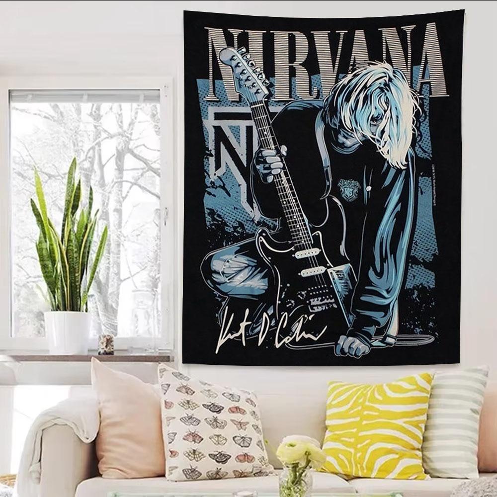 

NNirvana Band Printed Tapestry Fan Party Decor Wall Hanging Aesthetic Background Cloth For Dorm Room Decoration 74x94cm(29x37in)