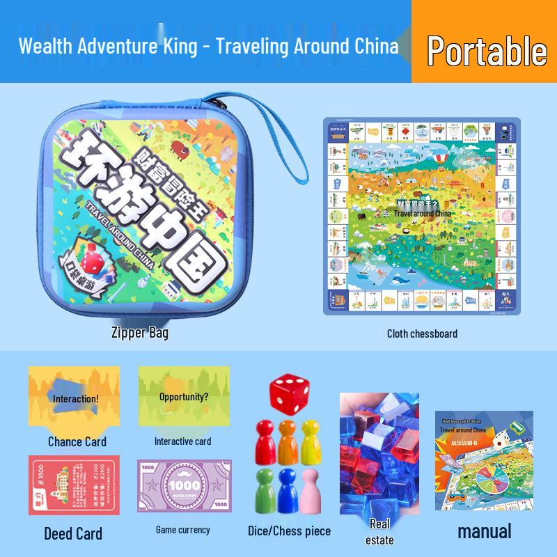 Mr. Toy Portable Pocket Wealth Adventure Dual Chess - Educational Board Game for Children with Rich Man Cloth Bag