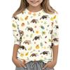 Kids Animal Print Crew Neck Three Quarter Sleeve Casual T Shirt Soft Fabric Comfortable Fit Lightweight Design for Everyday Wear