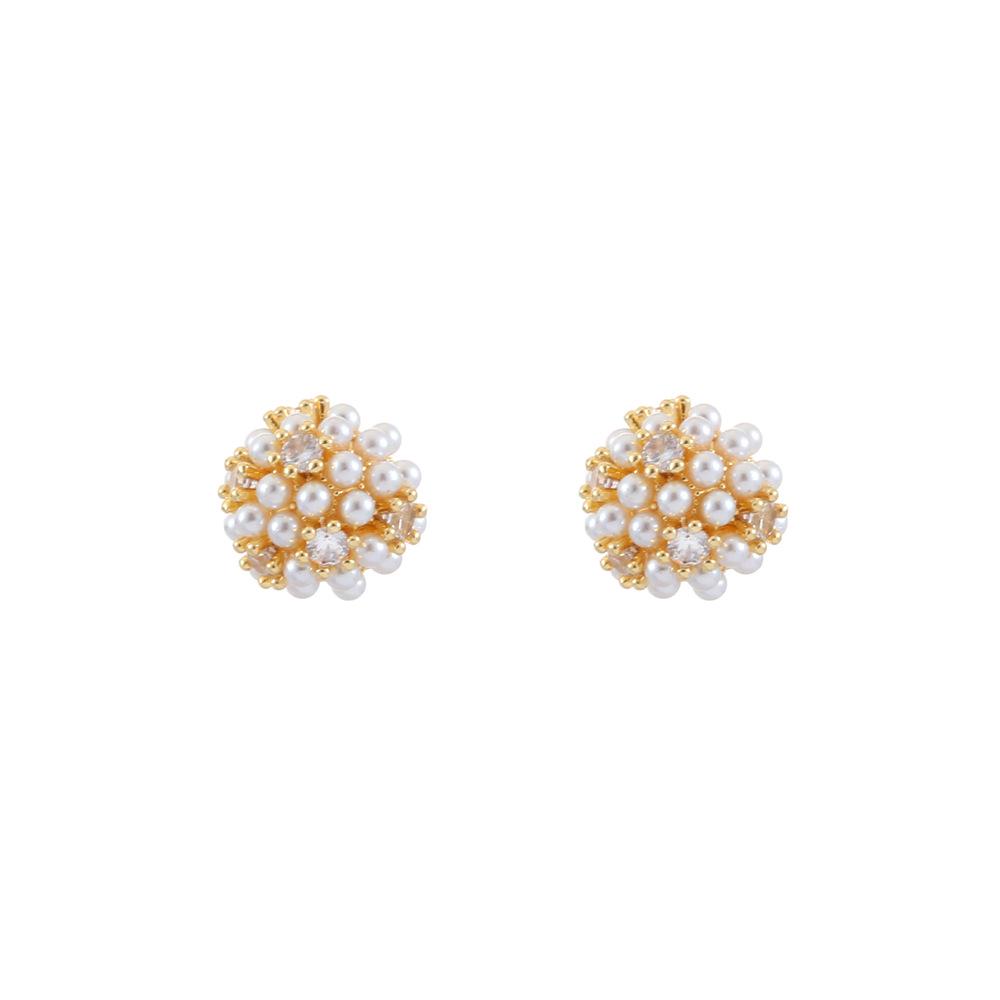 Elegant Zircon Pearl Flower Stud Earrings - Women's Fashionable High-Class Ear Ornaments