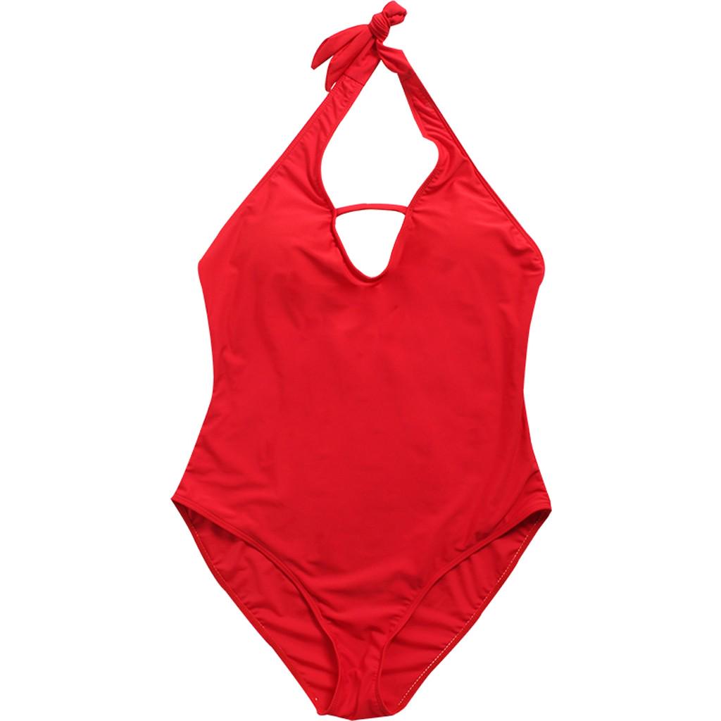 Buy Fashion Women OnePiece Swimwear Print Solid Color Sexy Pluse Size