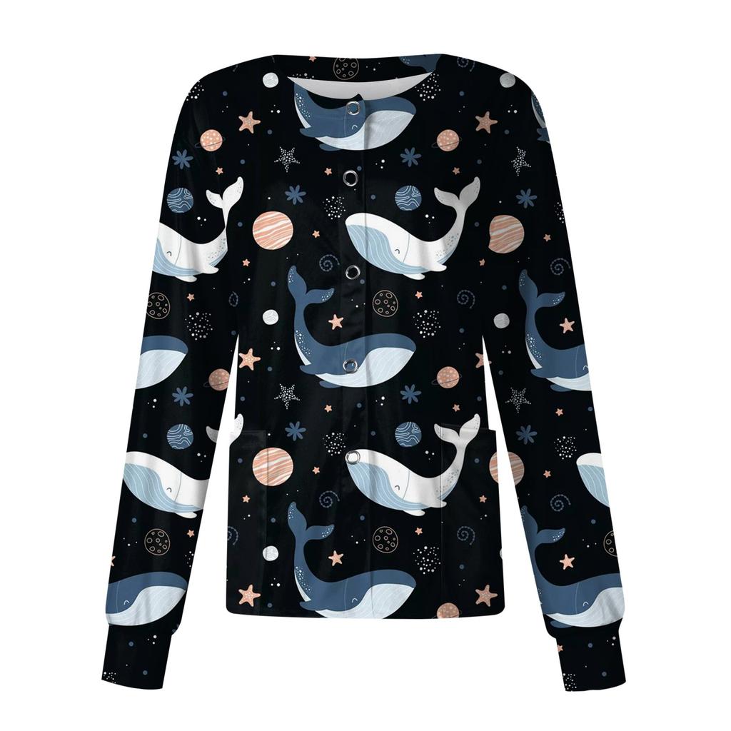 Ženy Vzor s dlouhým rukávem Kapesní Pracovní stojáček Jednořadý ochranný overal Cardigan Bunda Top