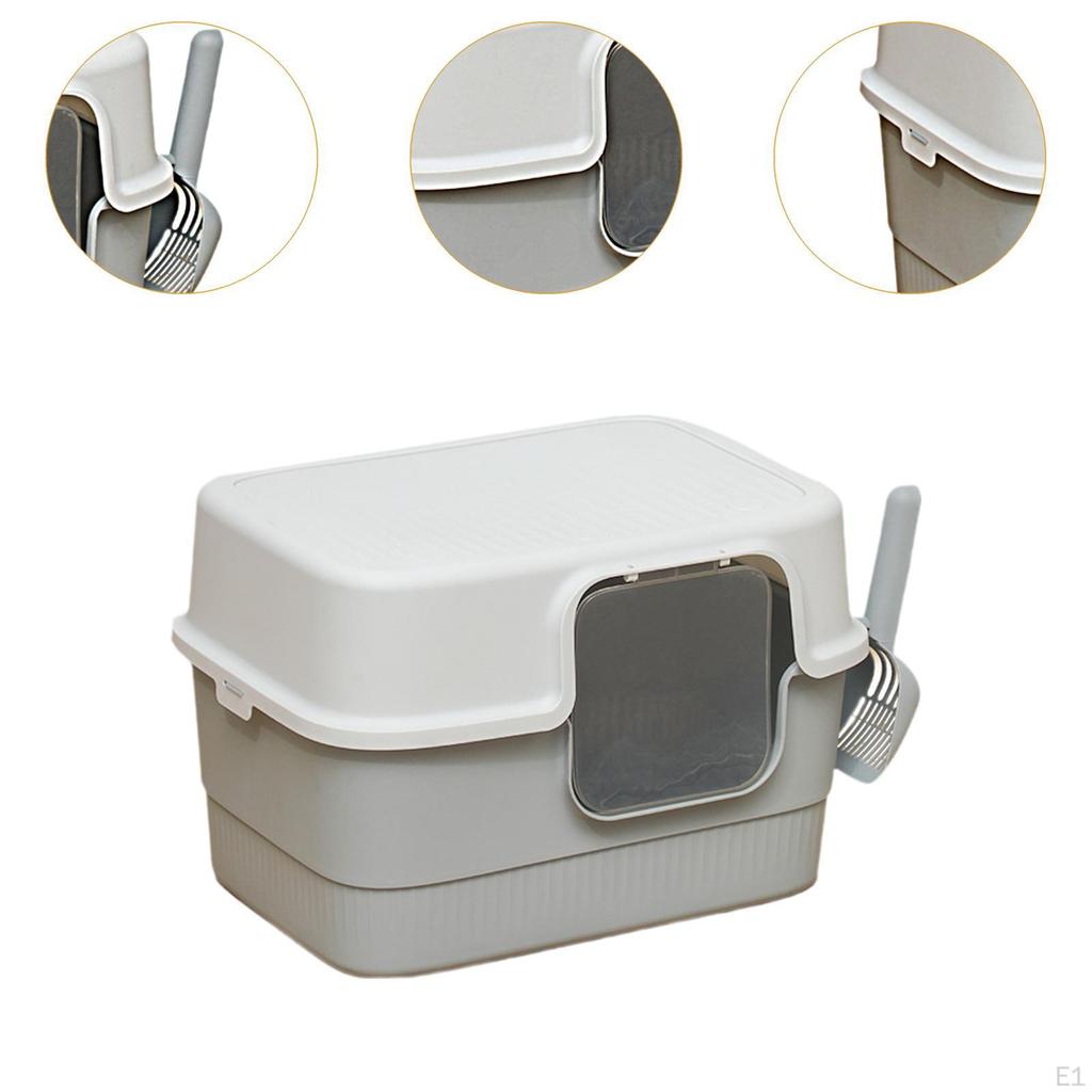 Hooded Cat Litter Box with Lid Kitty Pan Anti Splashing Low Entry Tray Enclosed