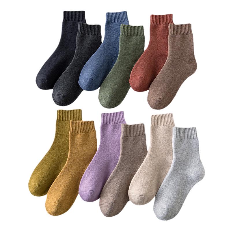 Women's Autumn/Winter Terry Socks - Velvet-Lined, Thick, Mid-Tube, Solid Color, Warm Towel Style.