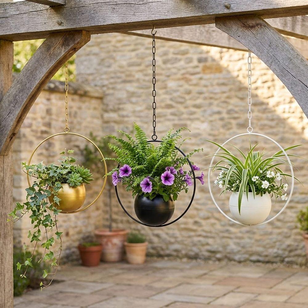 Minimalist Metal Hanging Flower Pot Iron Art Hanging Plant Bucket  Balcony Decoration