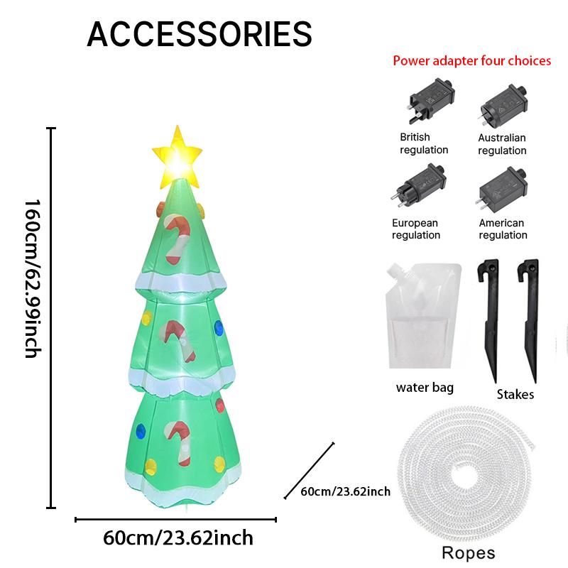 4.92FT Inflatable Christmas Tree Candy Canes Baubles Toy Yard Party Decoration Festive Gift LED Lit Xmas Supplies Home Ornament