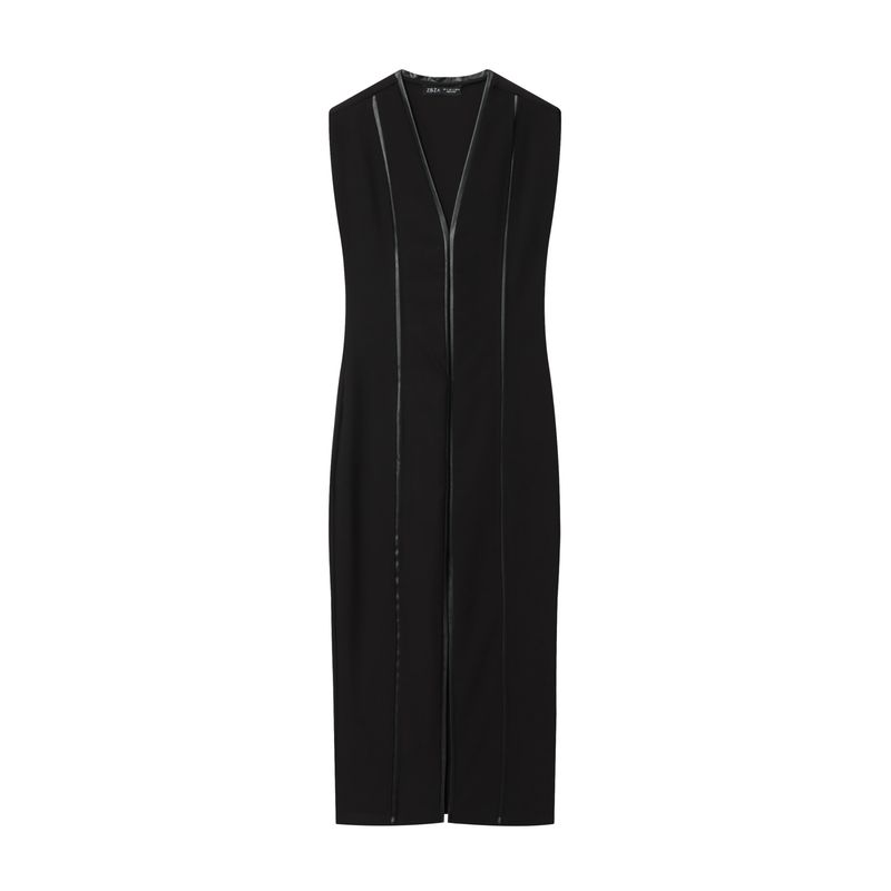 Za Autumn New Women Clothes 2025 Western Style Sleeveless Leather Effect Patchwork Medium Length Dress 5029189