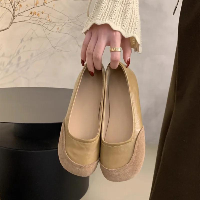 Women  New Autumn Fashion Retro Shallow Mouth Round Toe Single Shoes for Women Slip-on Mary Jane Shoe Ladies Soft Sole Flats