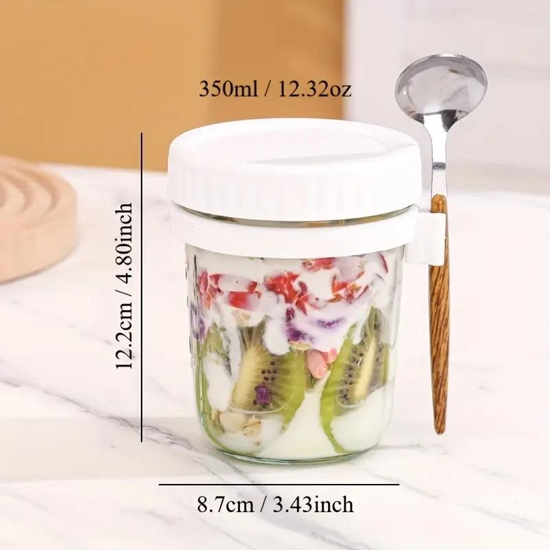 

Portable Glass 2pcs 350ml Overnight Oats Cup with Spoon - Breakfast Cup - Salad Jar Yogurt Cup 12.32oz 301-400ml белый