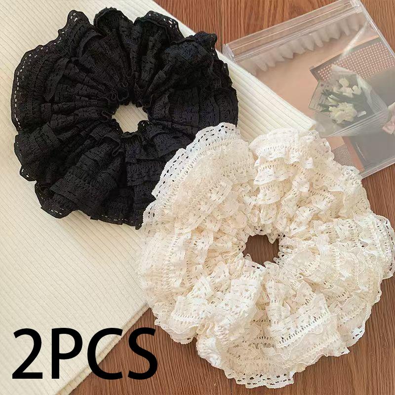 2 Pcs Hollow Lace Scrunchies for Women, Elegant Double-Layer Lace Hair Ties, Luxury Style Hair Accessories