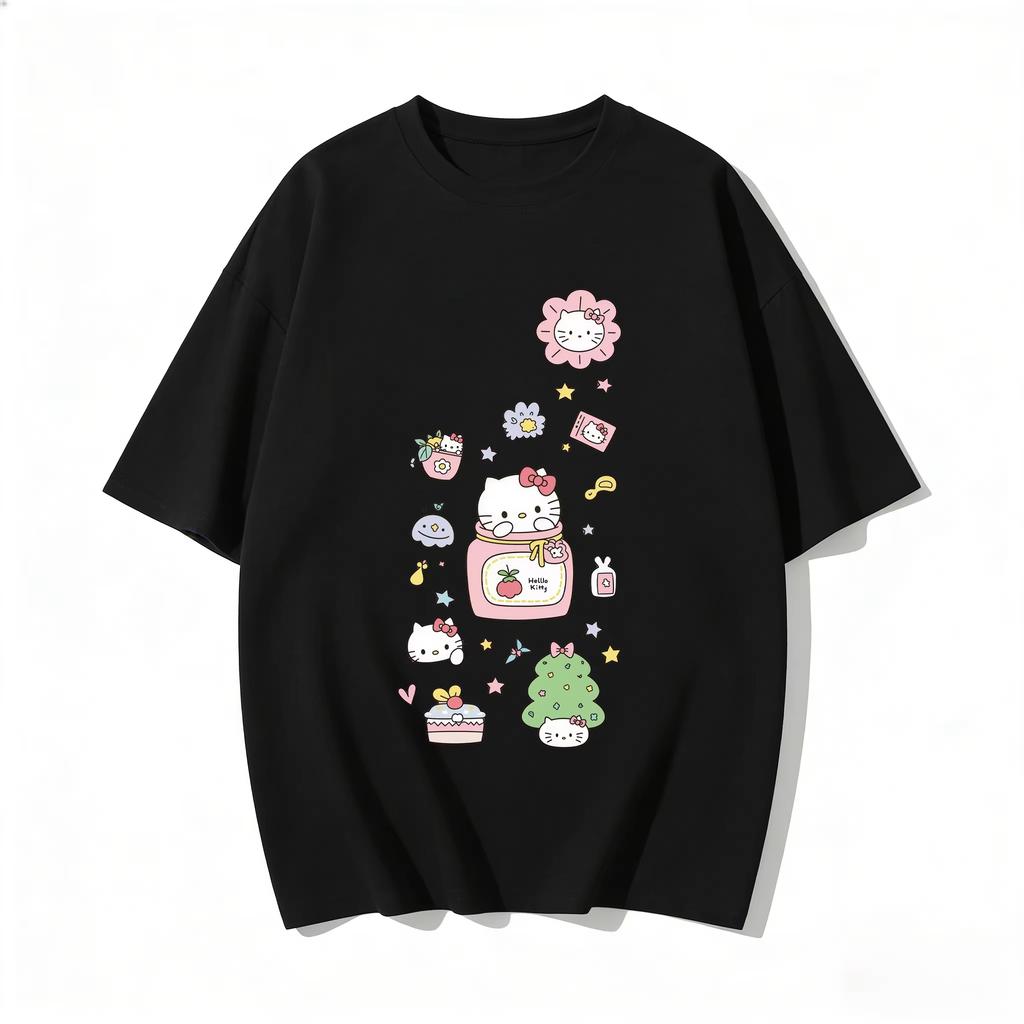 2026 new Summer HelloKitty Cute Graphic Tee Casual Short Sleeve Cotton Top for Women Girls Kawaii Cartoon Print Streetwear