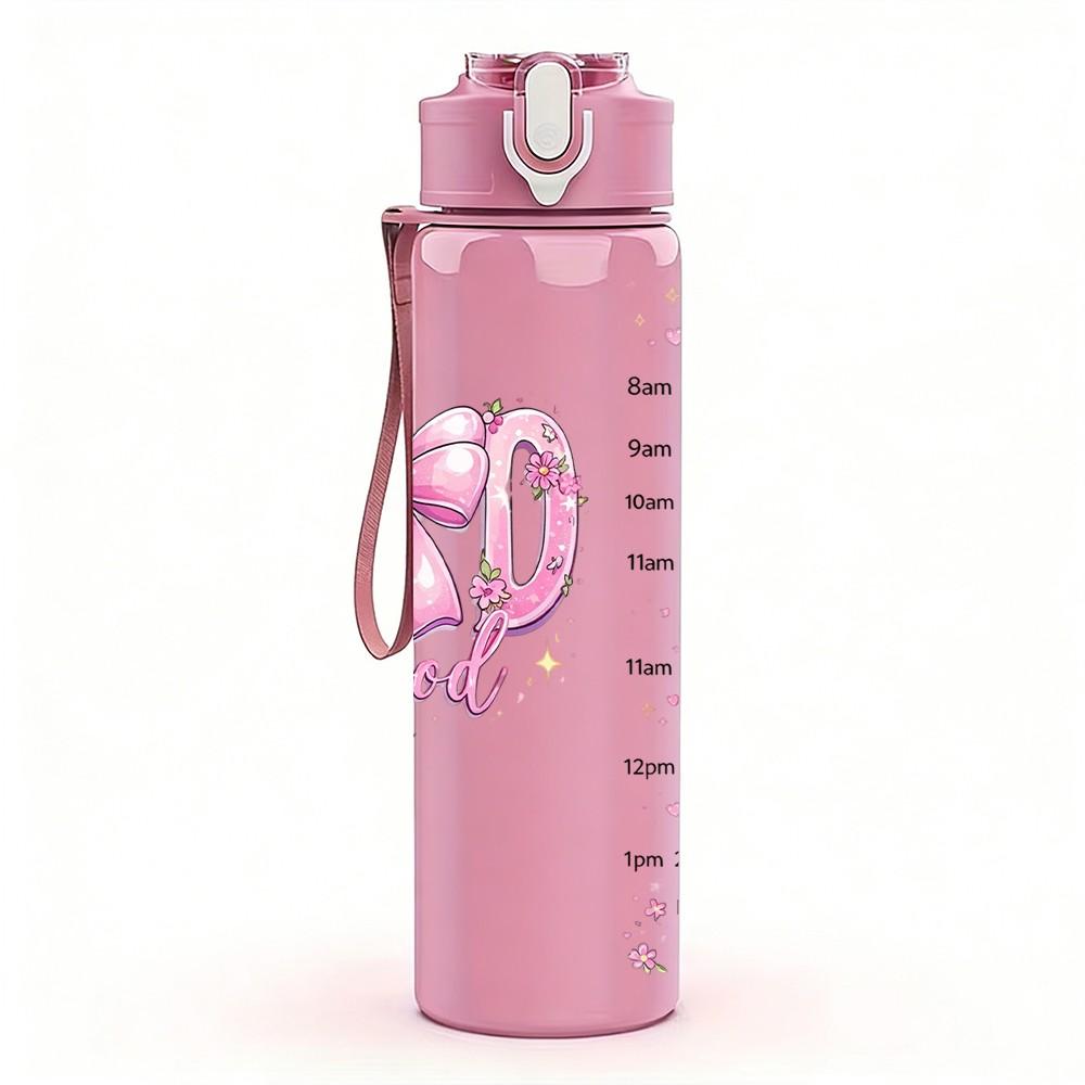 1PC God Is Good Pink Lettering Quote Art 750ml Color Plastic Sports Water Bottle Leakproof Flip Straw Lid Suitable for Sports Office Home Use