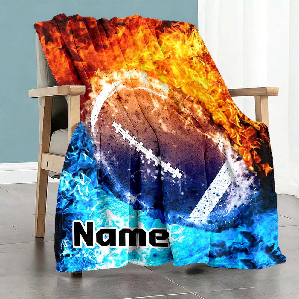 Football Water Fire Personalized Text Blanket Throw Personalized Blanket Comfortable Perfect for Bedding Living Room Home Decor Chair