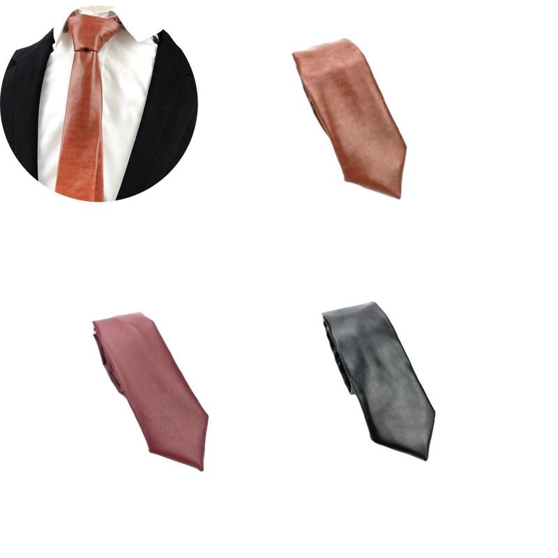 Herren Pu-Leder Krawatte Schmale Version 5,5 cm Breite Britischer Business-Stil Einfarbig