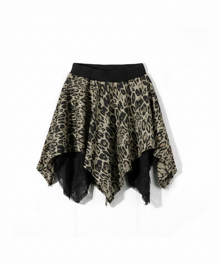 Milkeuaeswiaendeudolseu Leopard Layered Skirt - Olive