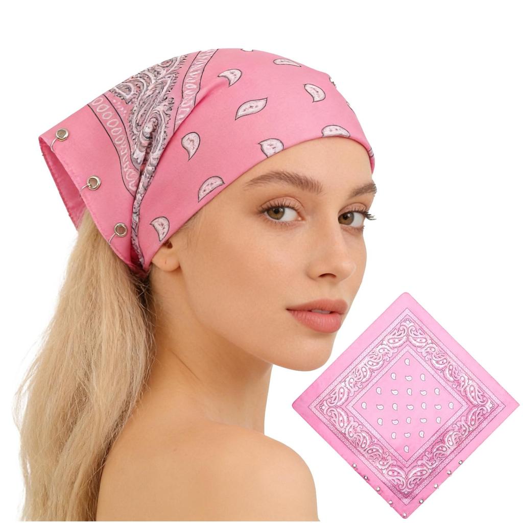 Paisley Bandana with Grommet, 55cm Vintage Cotton Scarf, DIY Ring Headband Neck Scarf