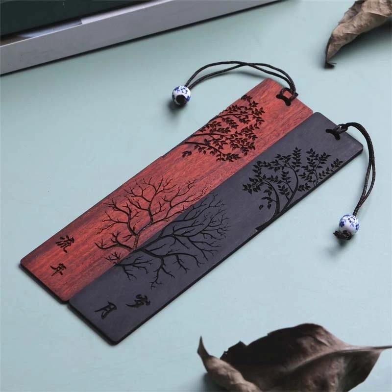 2Pcs Chinese Retro Mahogany Bookmark Creative Carving Nostalgia Book Clip Students Reading Accessories School Stationery Supply